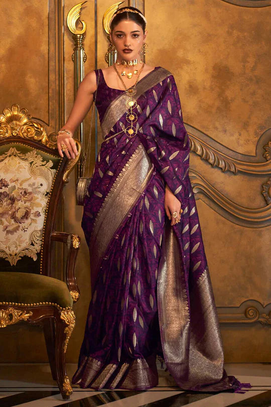 Finn Purple Satin Banarsi Silk Saree
