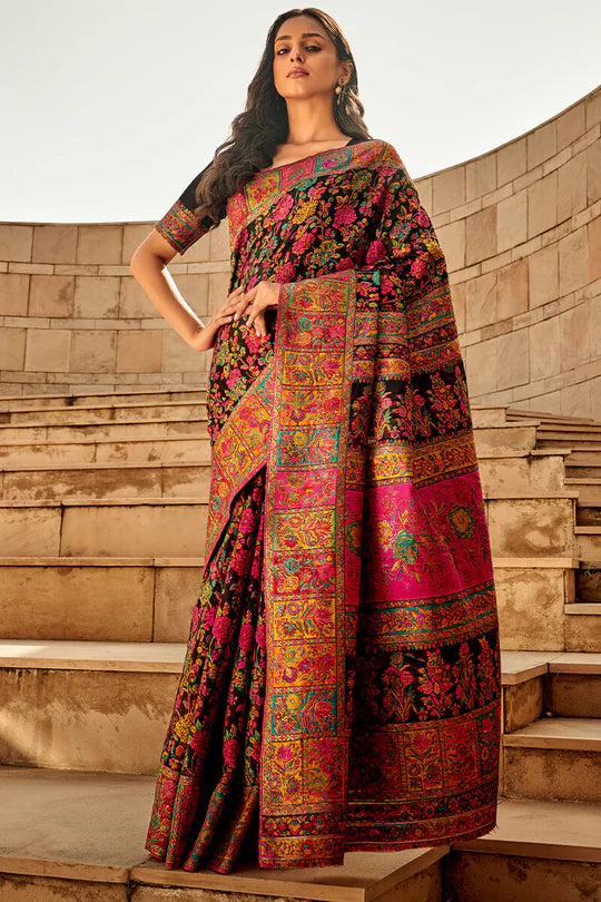 Jaguar Black Kashmiri Modal Silk Saree