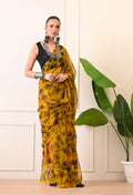 Printed Yellow Chiffon Saree