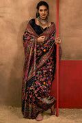 Dusky Black Kashmiri Modal Pashmina Silk Saree