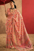 Faded Peach Kashmiri Modal Pashmina Silk Saree