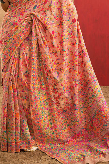 Faded Peach Kashmiri Modal Pashmina Silk Saree
