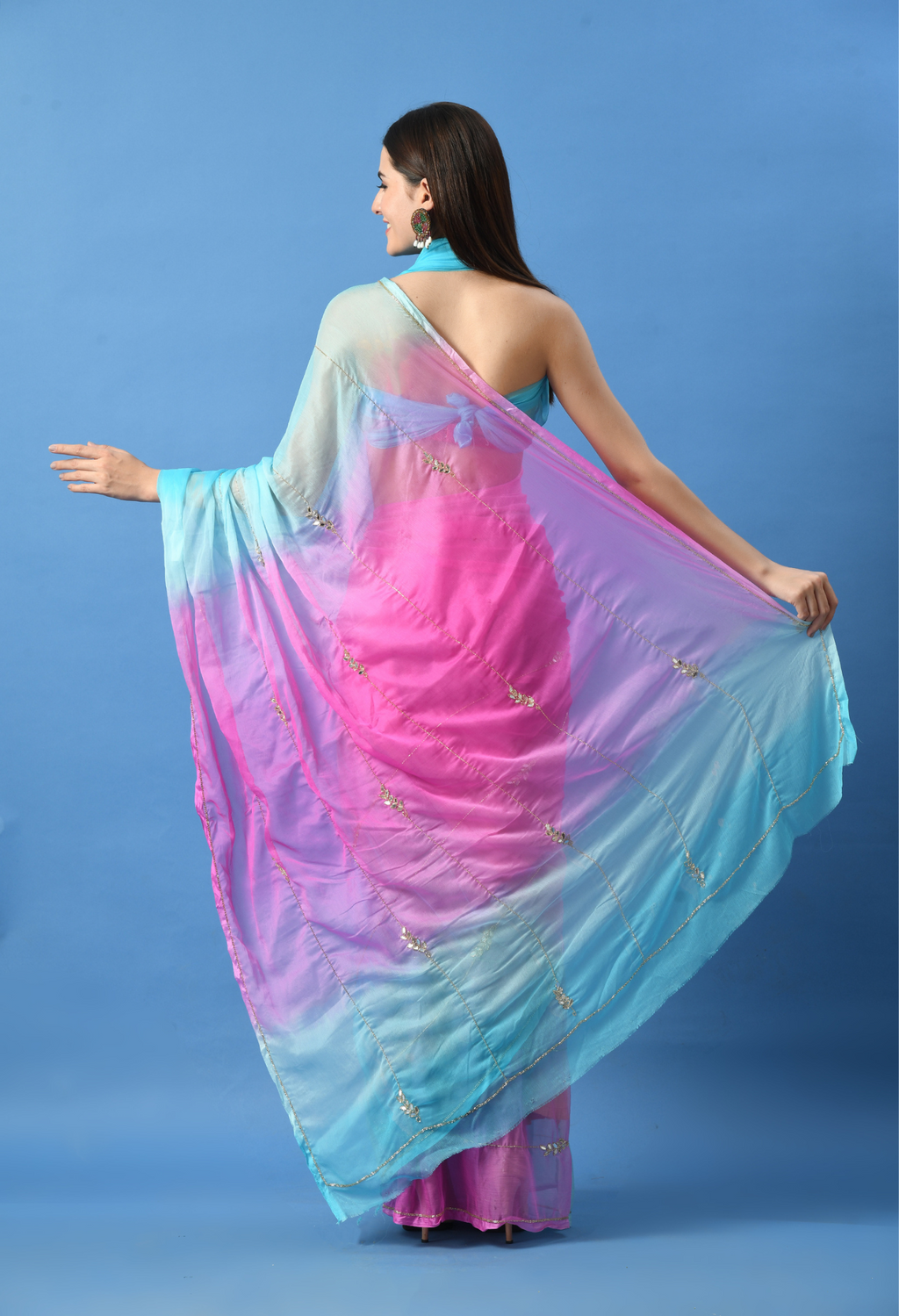 House of Chiffon asmani chiffon leheriya saree crafted for casual saree elegance, festive wear, and pre-wedding collection must-haves.