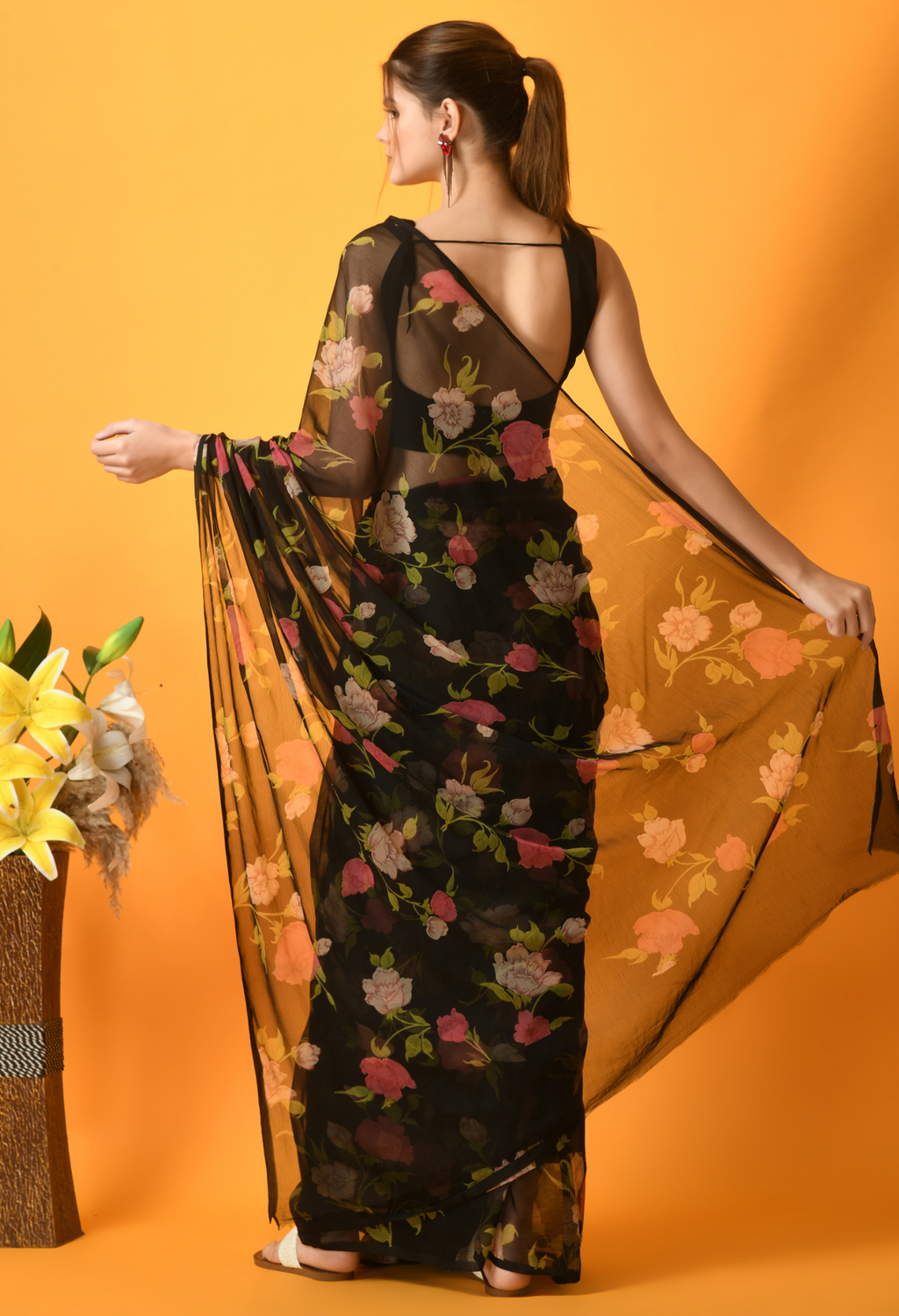 Gothic Floral Chiffon Printed Saree