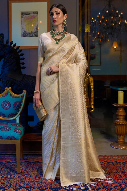 Beige Kanjivaram Silk Saree