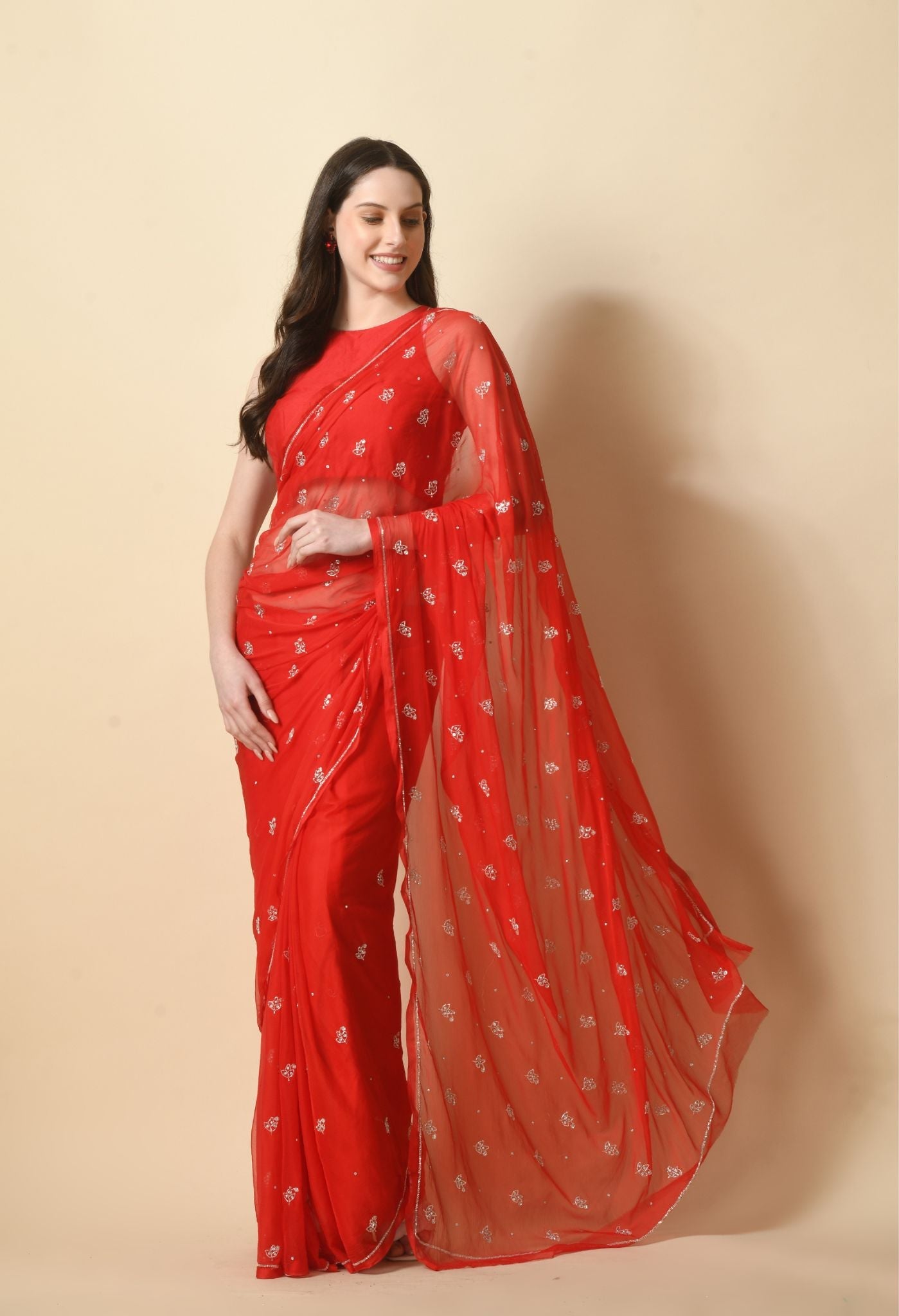 House of Chiffon chiffon red leheriya saree crafted for casual saree elegance, festive wear, and pre-wedding collection must-haves.