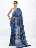 Blue Printed Cotton Saree With Unstitched Blouse Piece