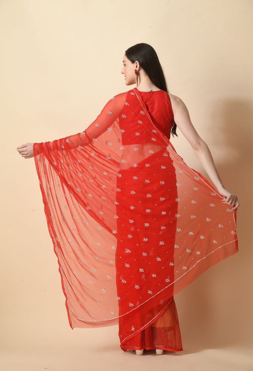 House of Chiffon chiffon red leheriya saree crafted for casual saree elegance, festive wear, and pre-wedding collection must-haves.