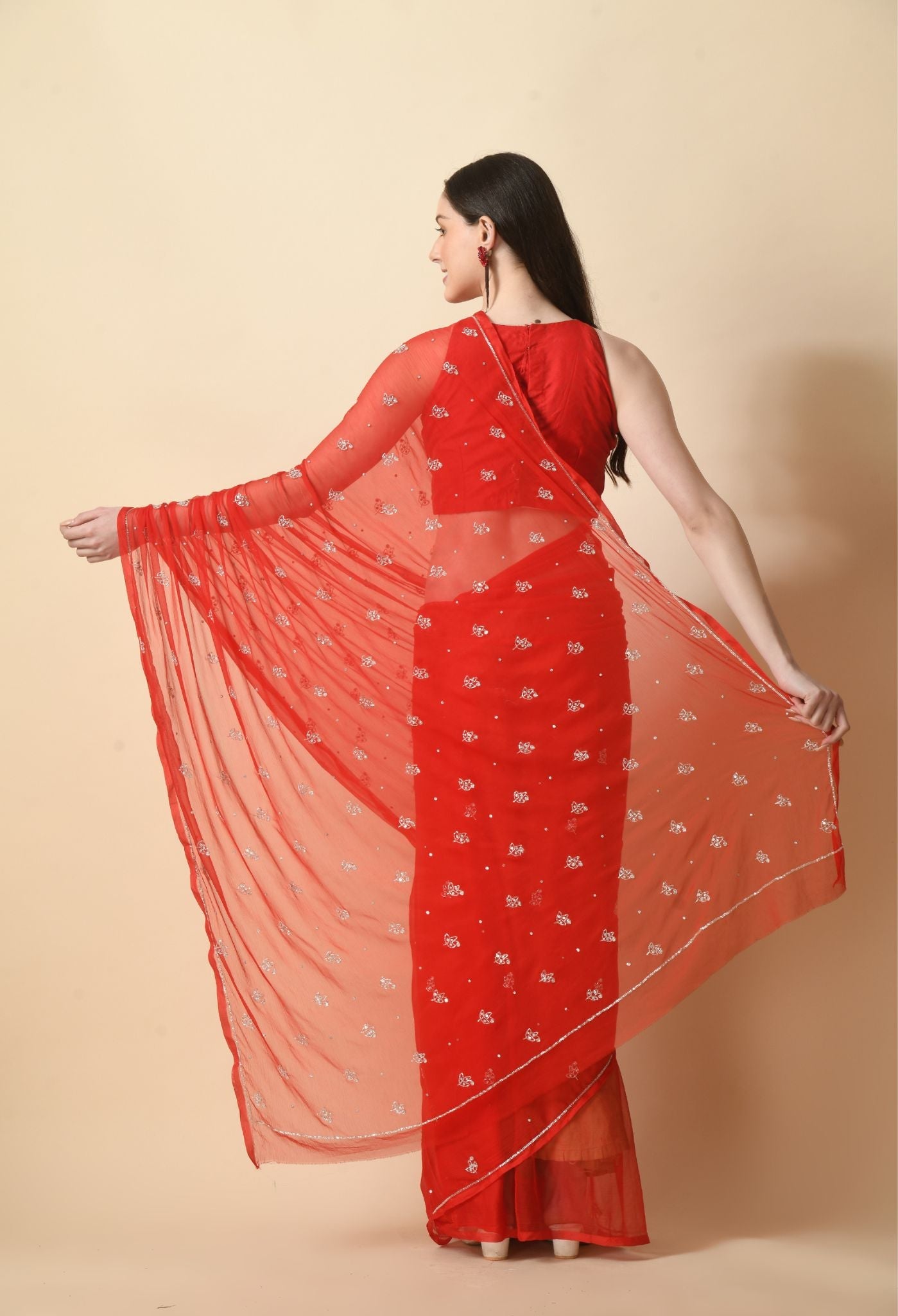 House of Chiffon chiffon red leheriya saree crafted for casual saree elegance, festive wear, and pre-wedding collection must-haves.