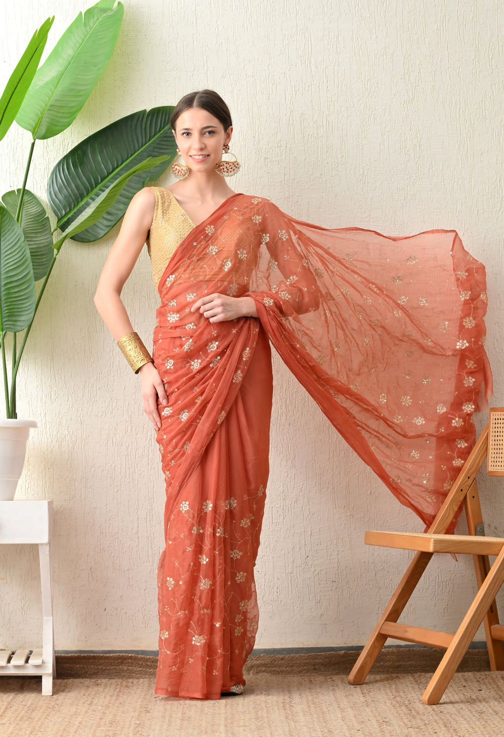 Coral all over work  chiffon leheriya saree, for festive wear, daily wear saree, and farewell saree, a must for trousseau and pre-wedding styling.