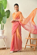Coral Sundew Leheriya Chiffon Saree