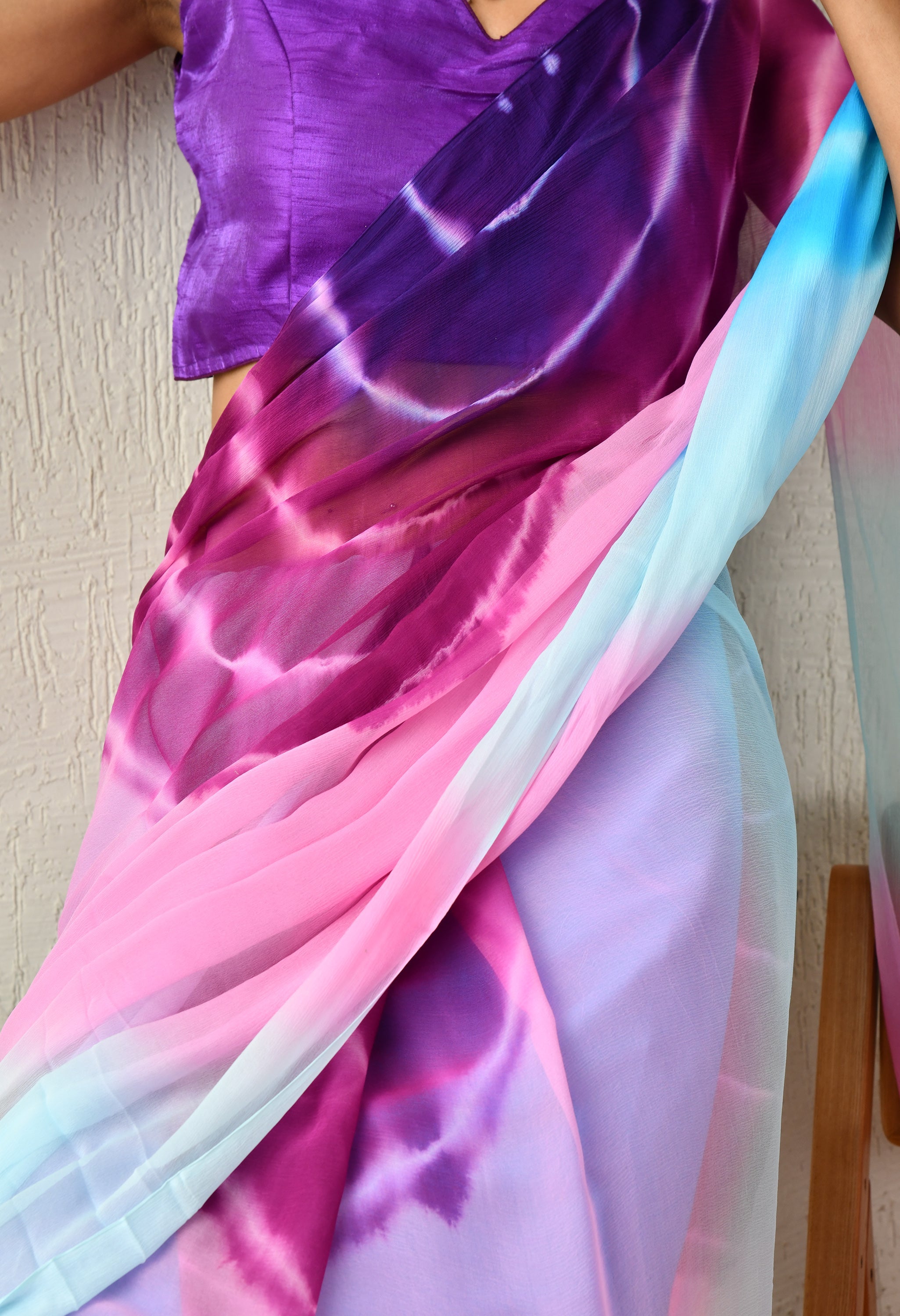 Mauveine Pink Tie & Dye Diamond Chiffon Saree