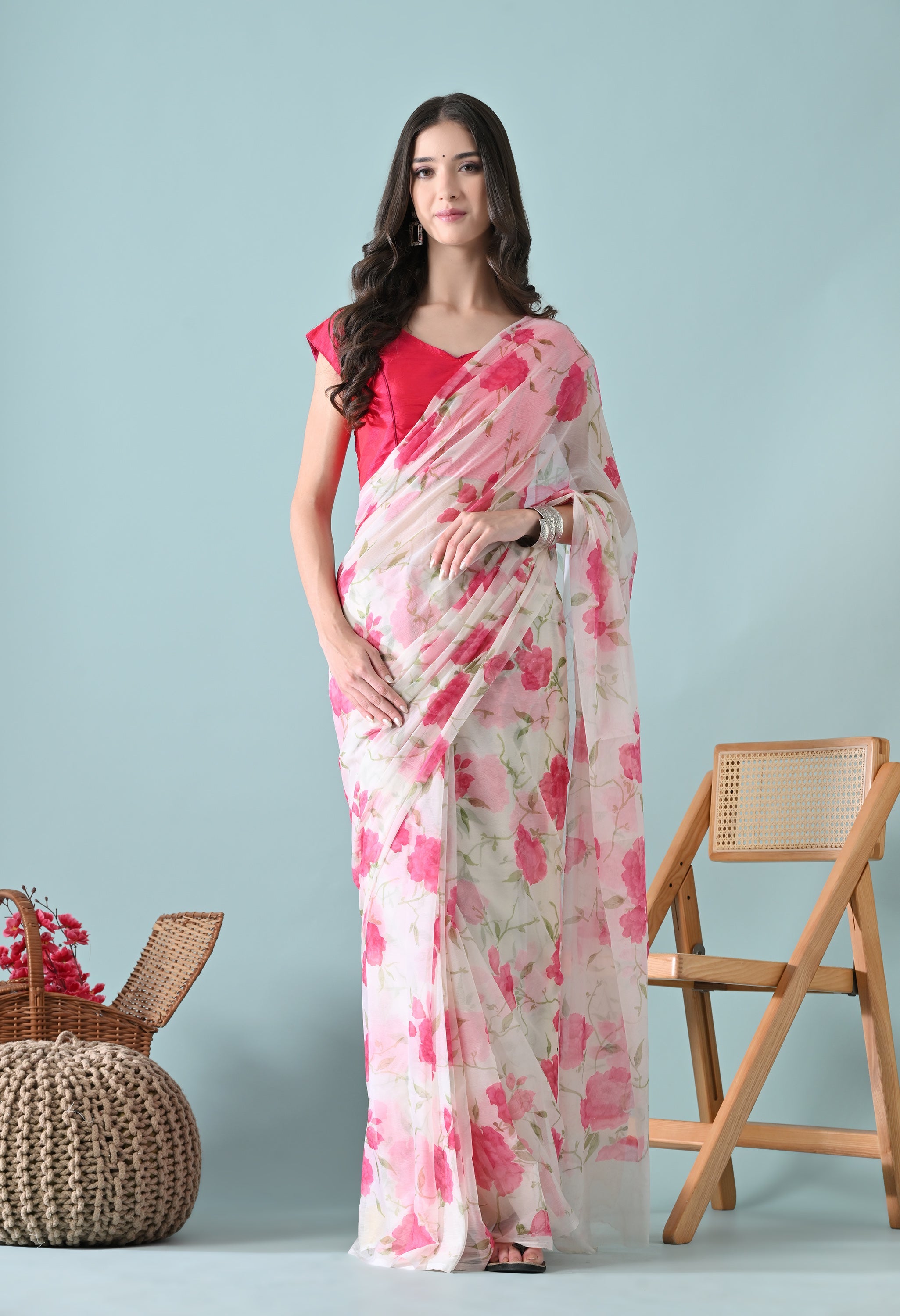 Barbie Floral Printed Chiffon Saree