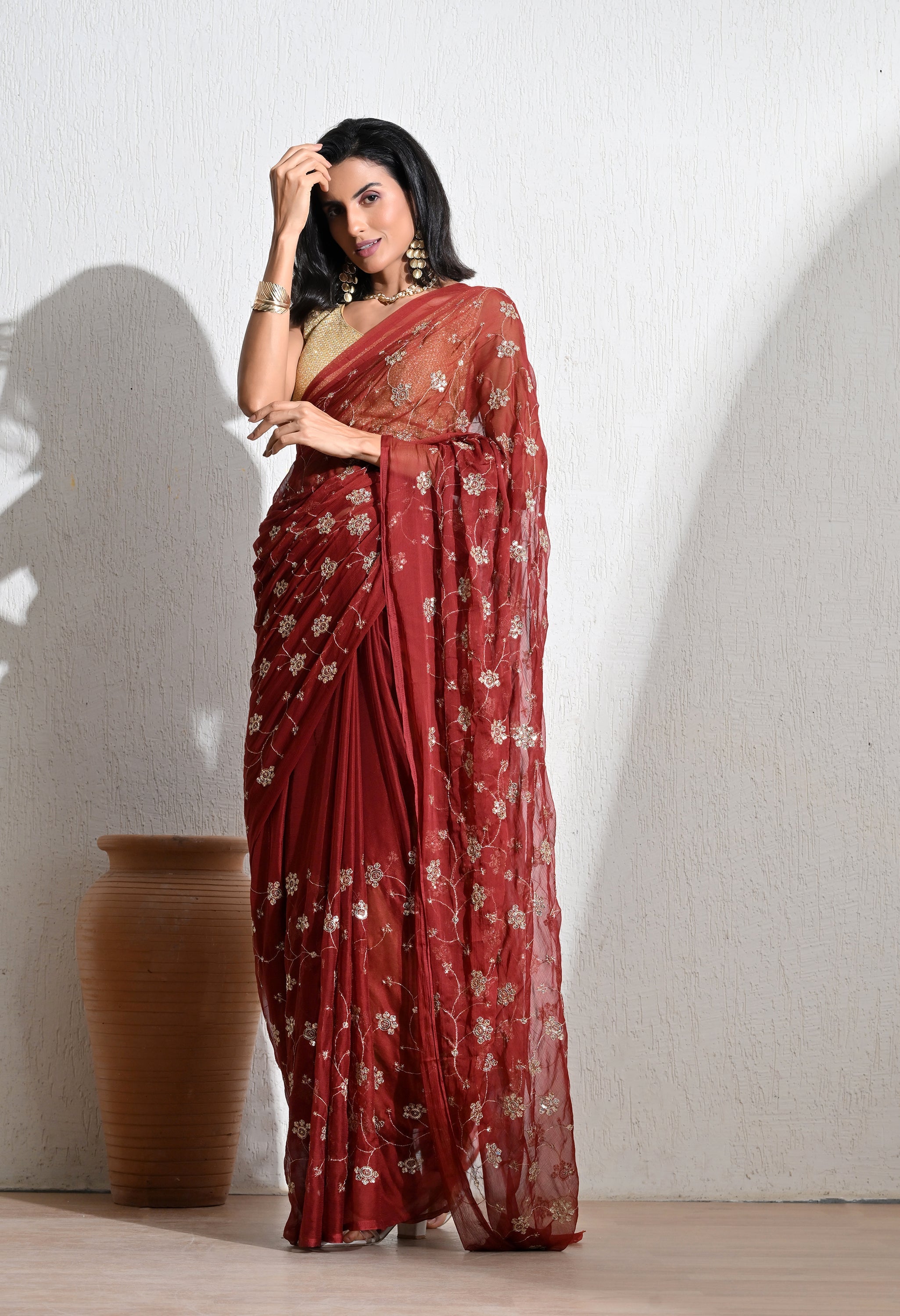 Rustic all over chiffon leheriya saree, for festive wear, daily wear saree, and farewell saree, a must for trousseau and pre-wedding styling.