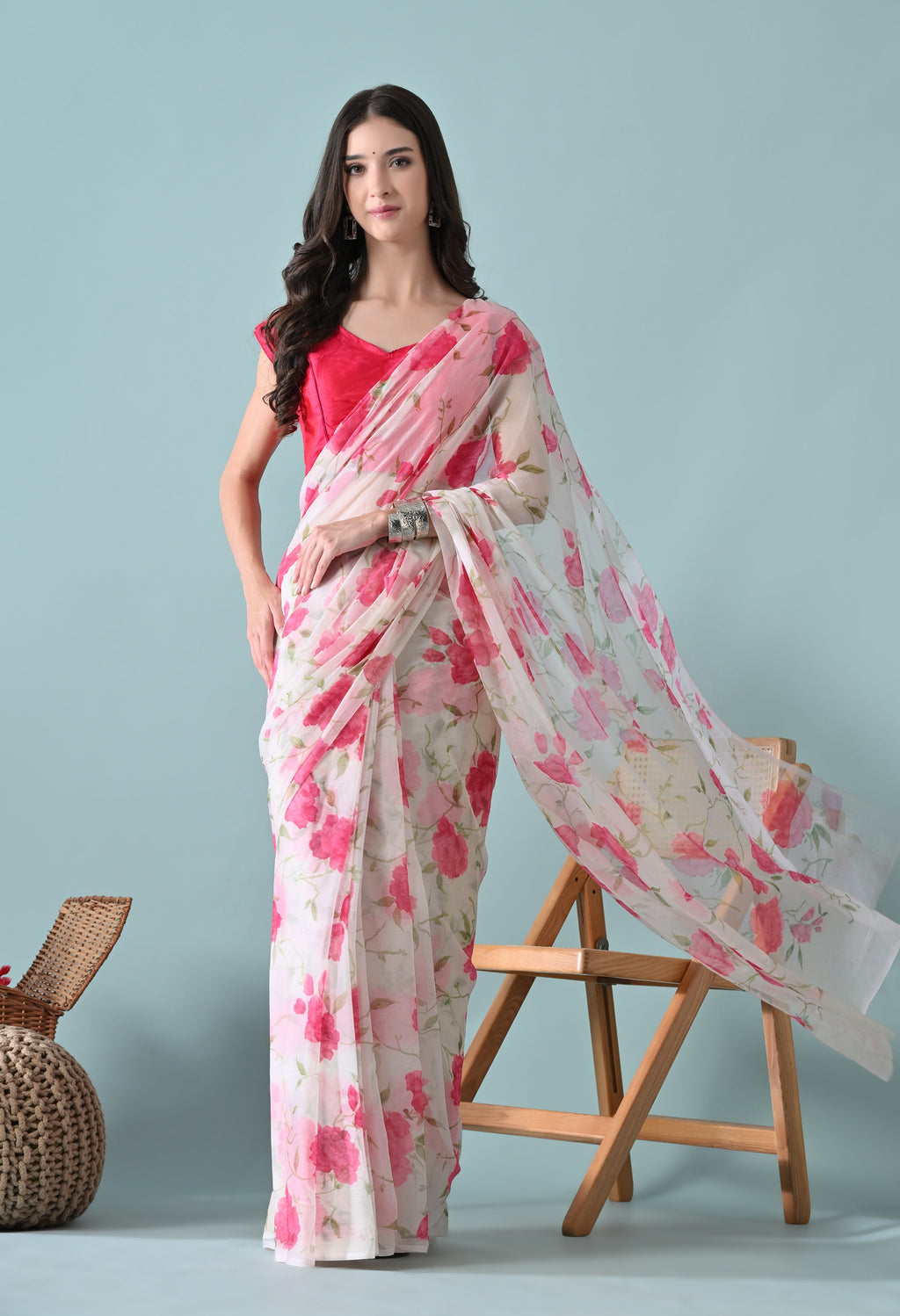 Barbie Floral Printed Chiffon Saree