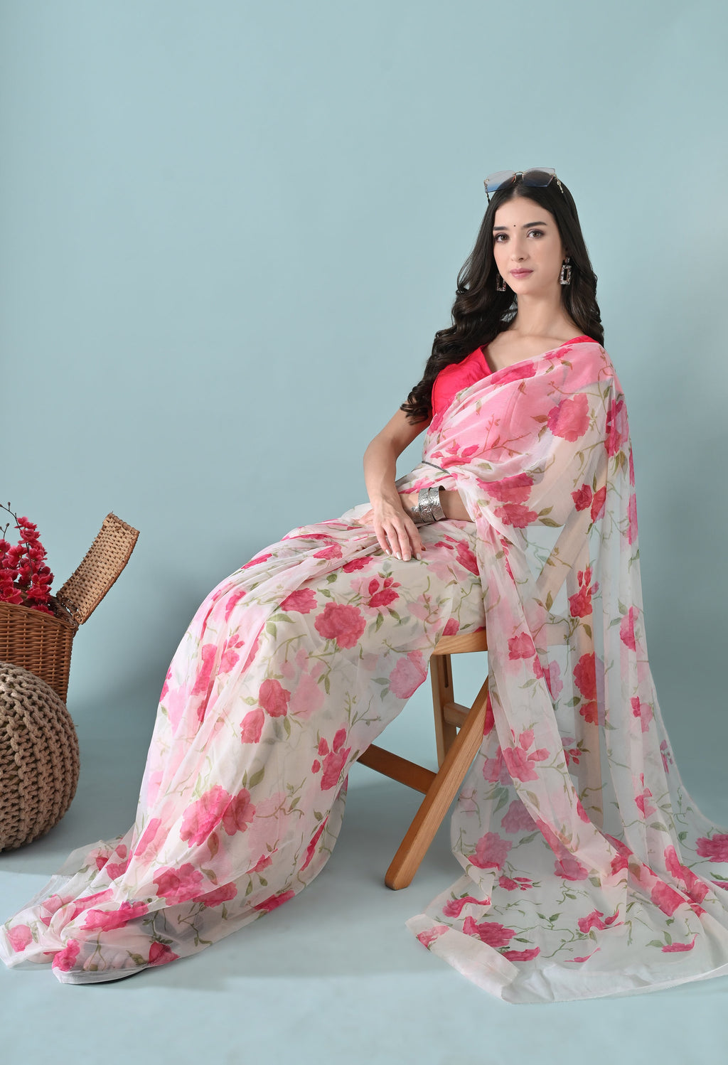 Barbie Floral Printed Chiffon Saree