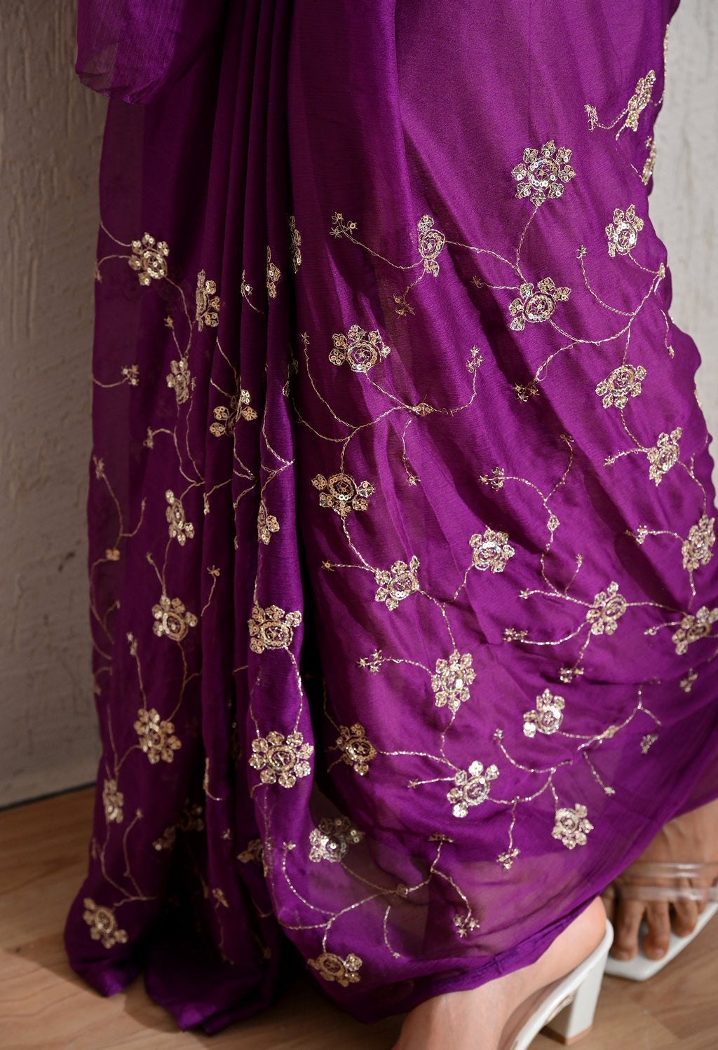 Plum All over work Chiffon Saree