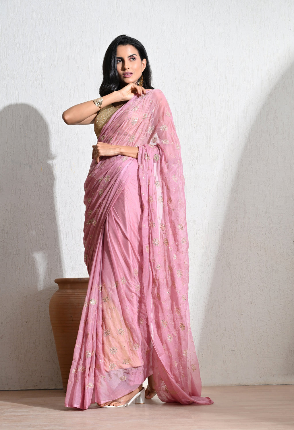 Rosette All Over Work Chiffon Saree