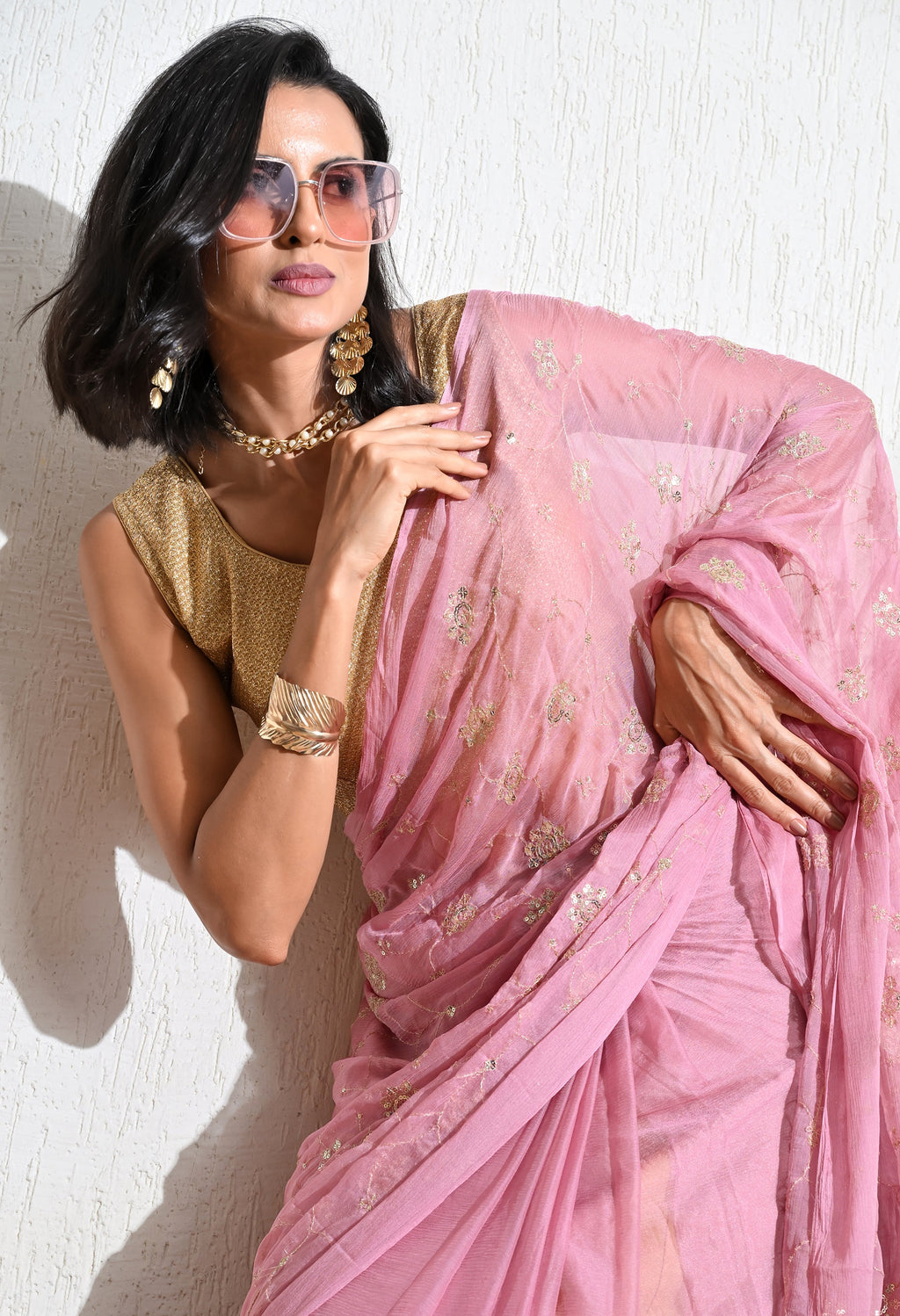 Rosette All Over Work Chiffon Saree