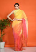 Sun Peach Tie & Dye Chiffon Saree with Cut Dana Work