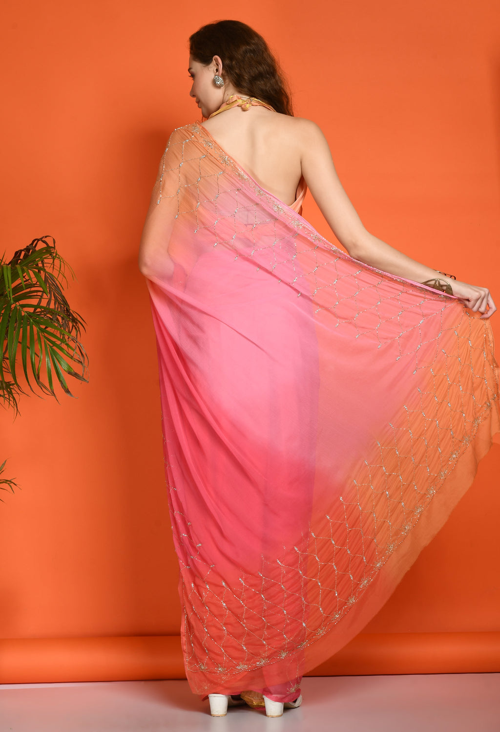 House of Chiffon chiffon pink leheriya saree crafted for casual saree elegance, festive wear, and pre-wedding collection must-haves.