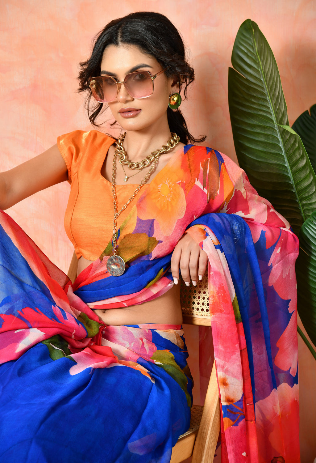 Alice Blue Printed Pure Chiffon Saree