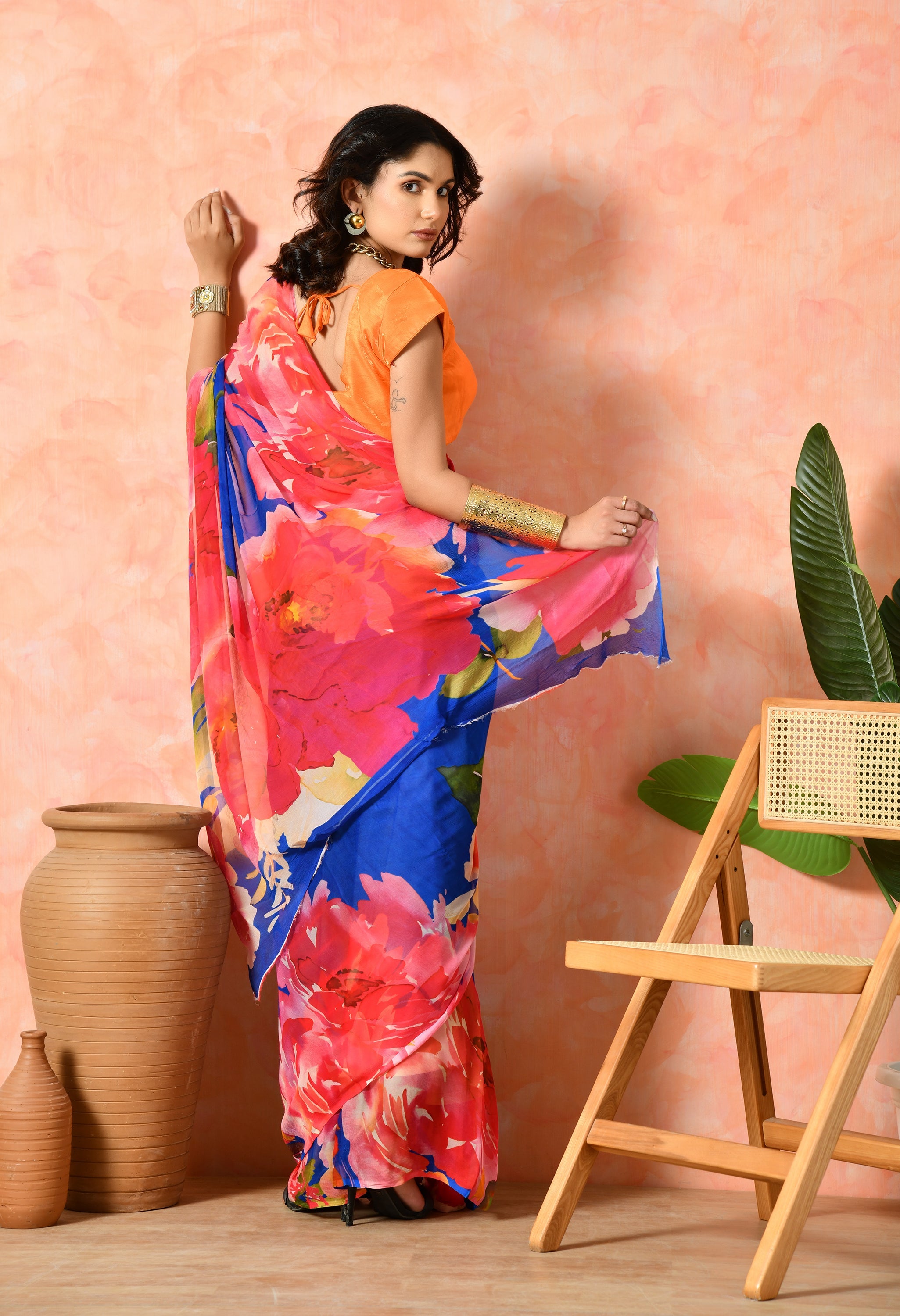 Alice Blue Printed Pure Chiffon Saree