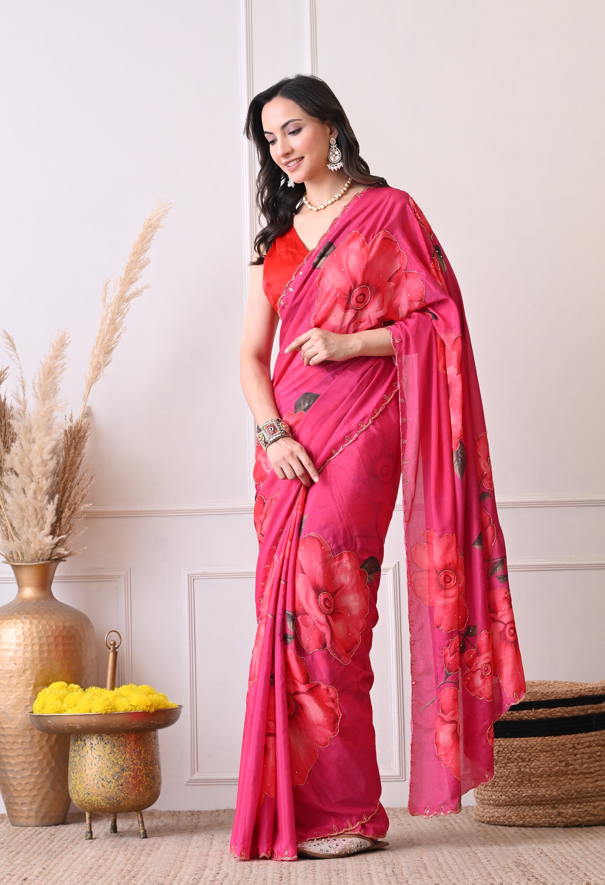 Digital Printed Pink Georgette Saree