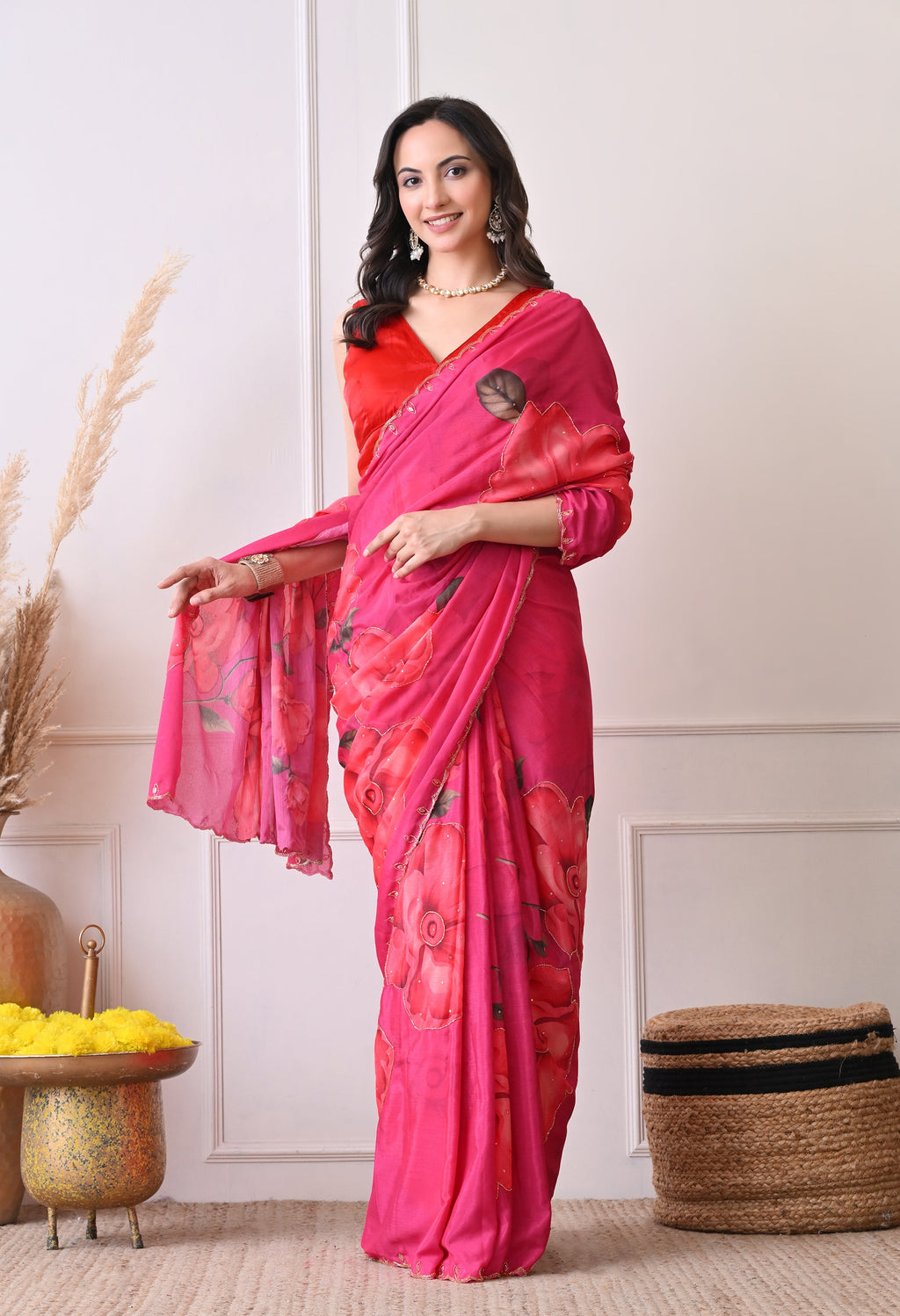 Digital Printed Pink Georgette Saree