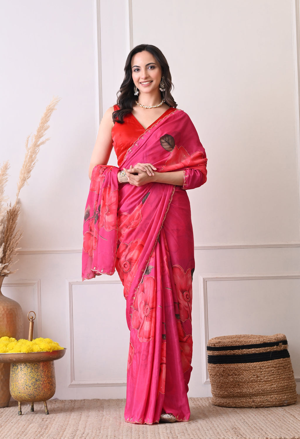 Digital Printed Pink Georgette Saree