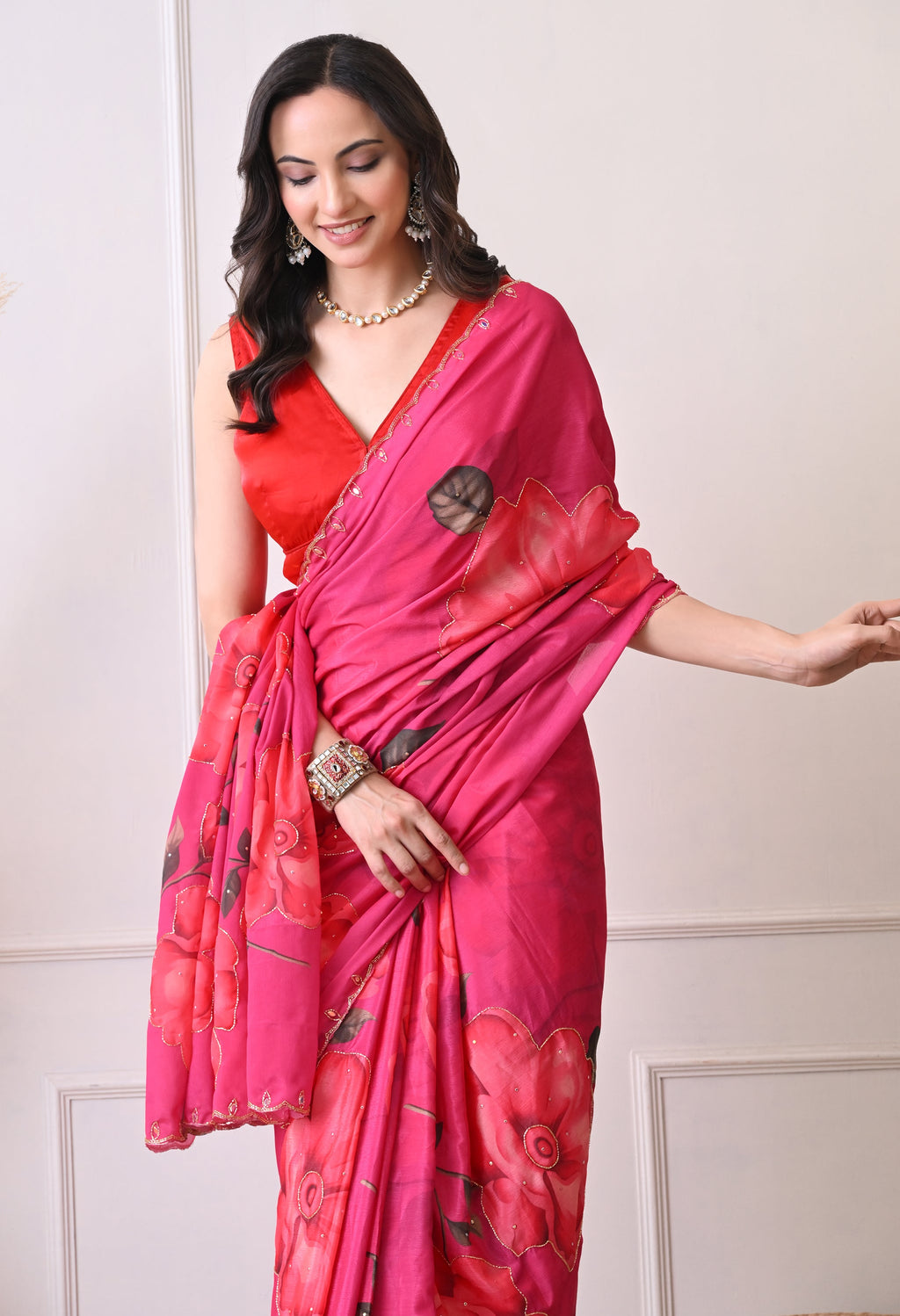 Digital Printed Pink Georgette Saree