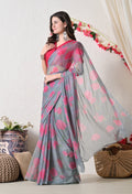 Grayscale Floral Printed Chiffon Saree