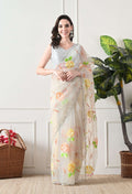 Hand Printed Off White Organza Saree