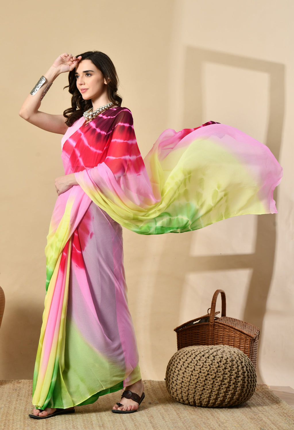 Orchid Shaded Tie & Dye Pure Chiffon Saree