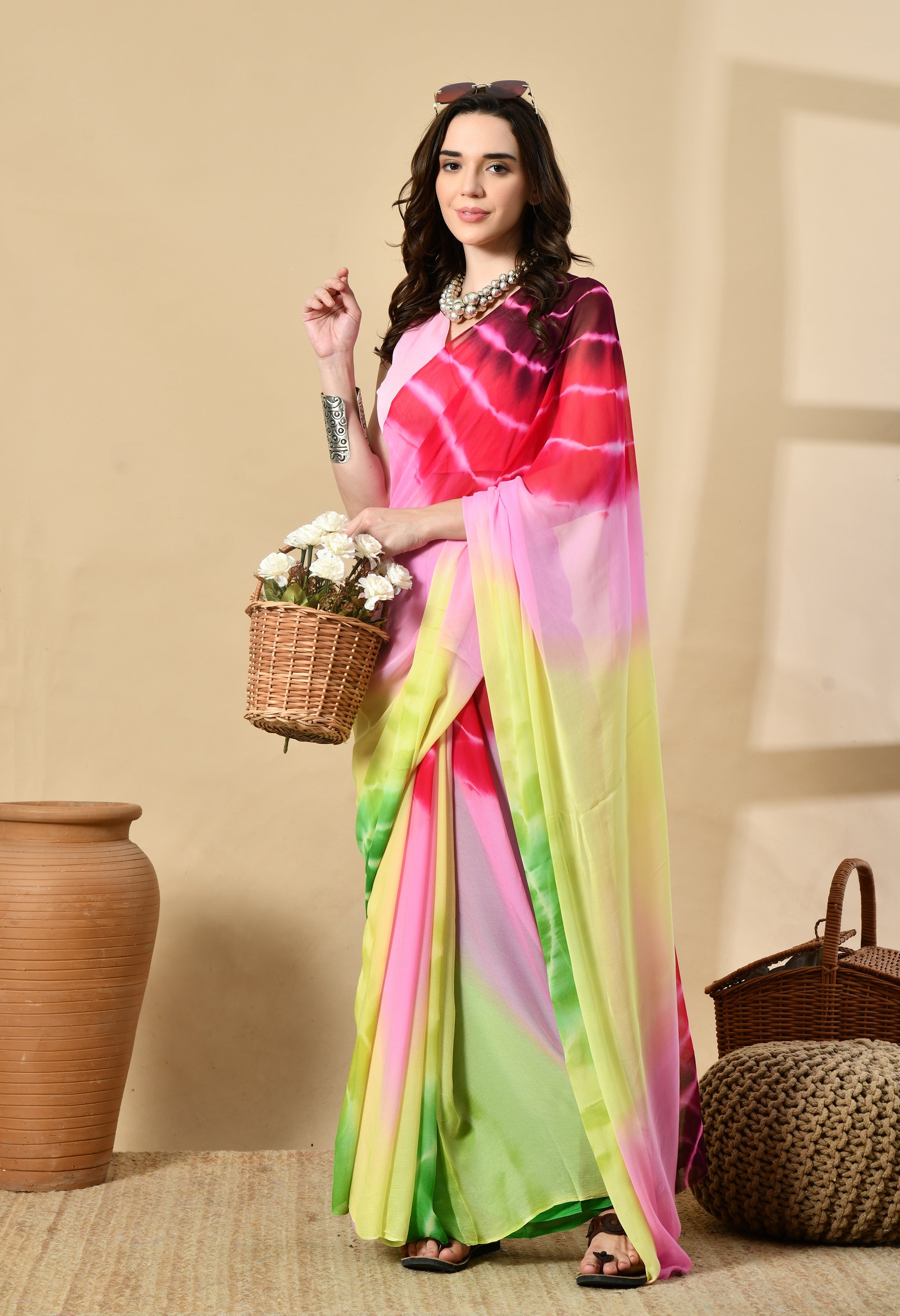 Orchid Shaded Tie & Dye Pure Chiffon Saree