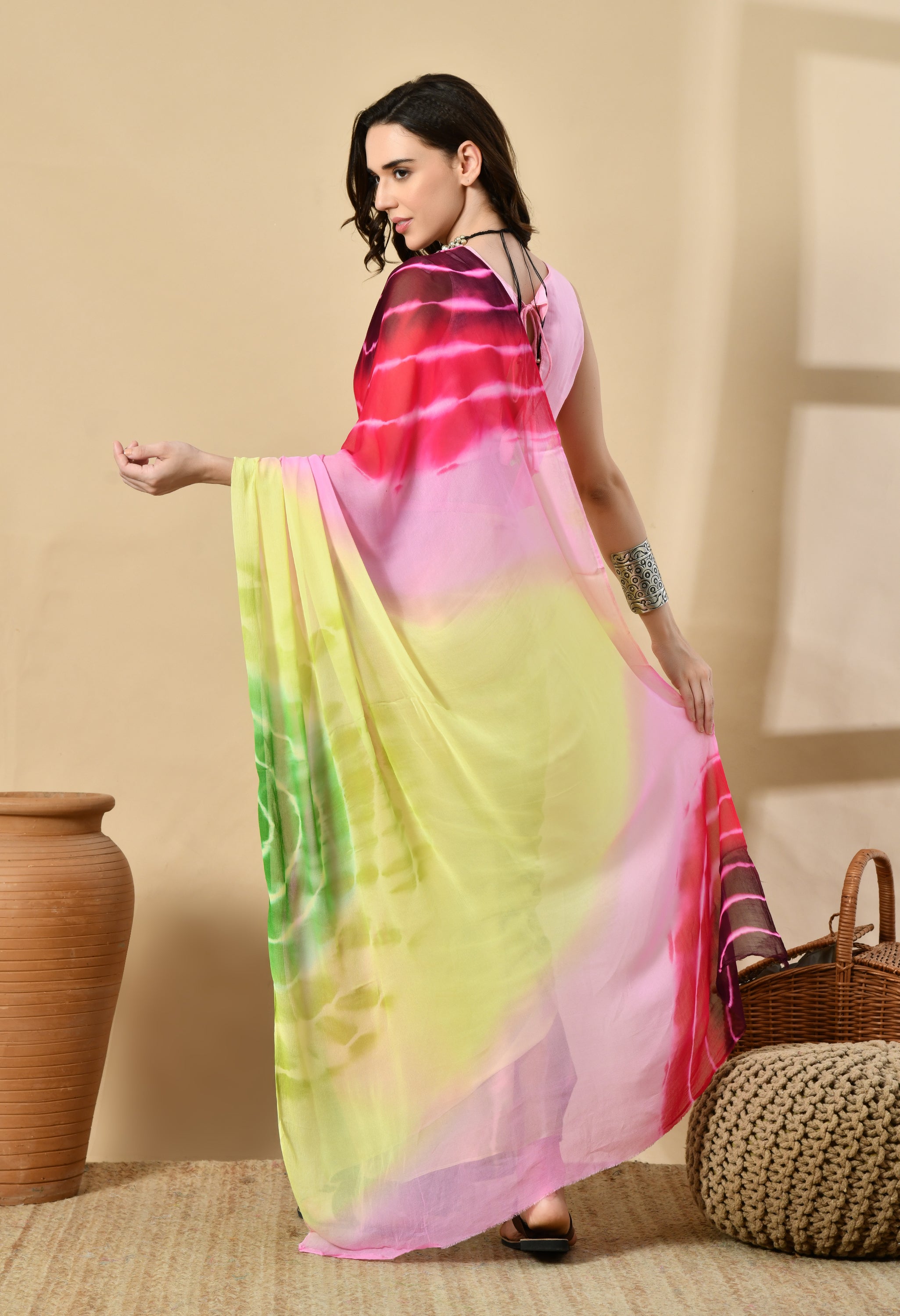 Orchid Shaded Tie & Dye Pure Chiffon Saree