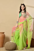 Lime Green Tie & Dye Leheriya Chiffon Saree