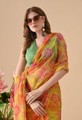 Buff Sunlight Floral Printed Chiffon Saree