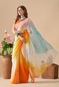 Blue Sun downer Tie & dye Sequin Diamond Chiffon saree for festive wear, trousseau saree, suitable for farewell saree, daily wear saree, party wear saree looks.