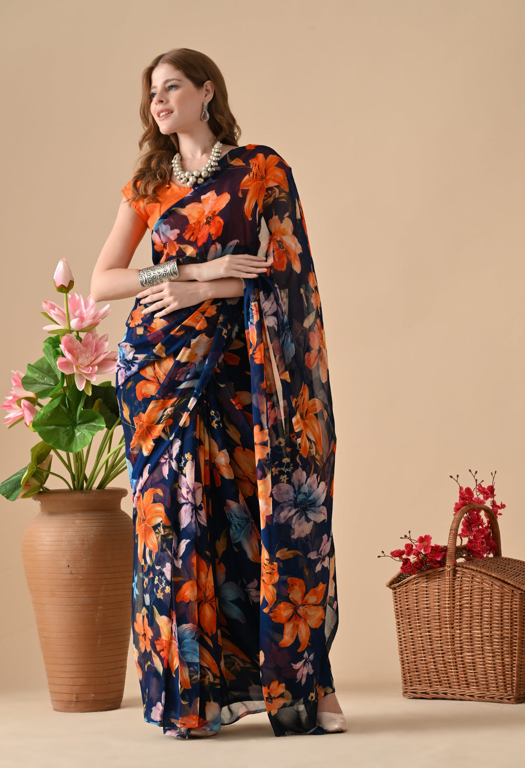 Kareena Inspired Floral Printed Pure Chiffon Saree