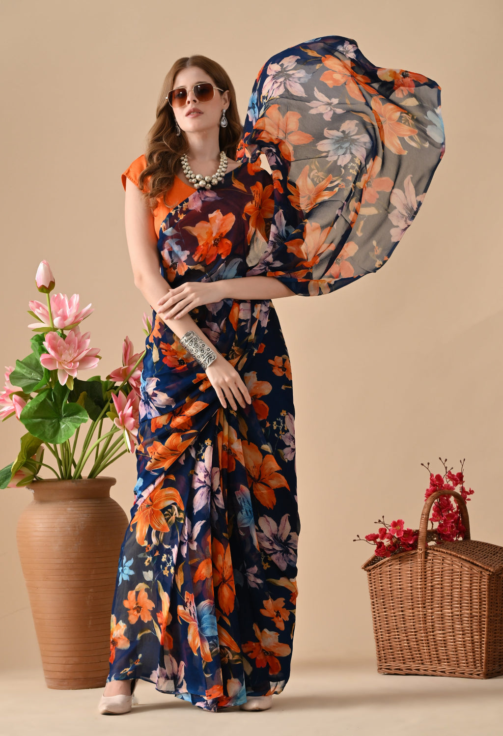 Kareena Inspired Floral Printed Pure Chiffon Saree