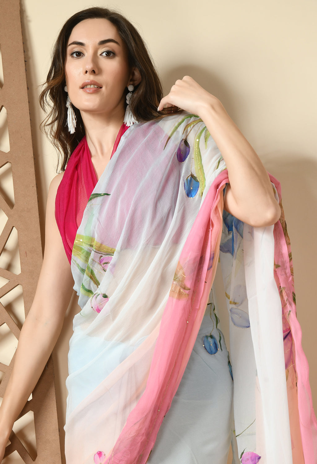 Alia Multi Hue Hand Painted Chiffon Saree