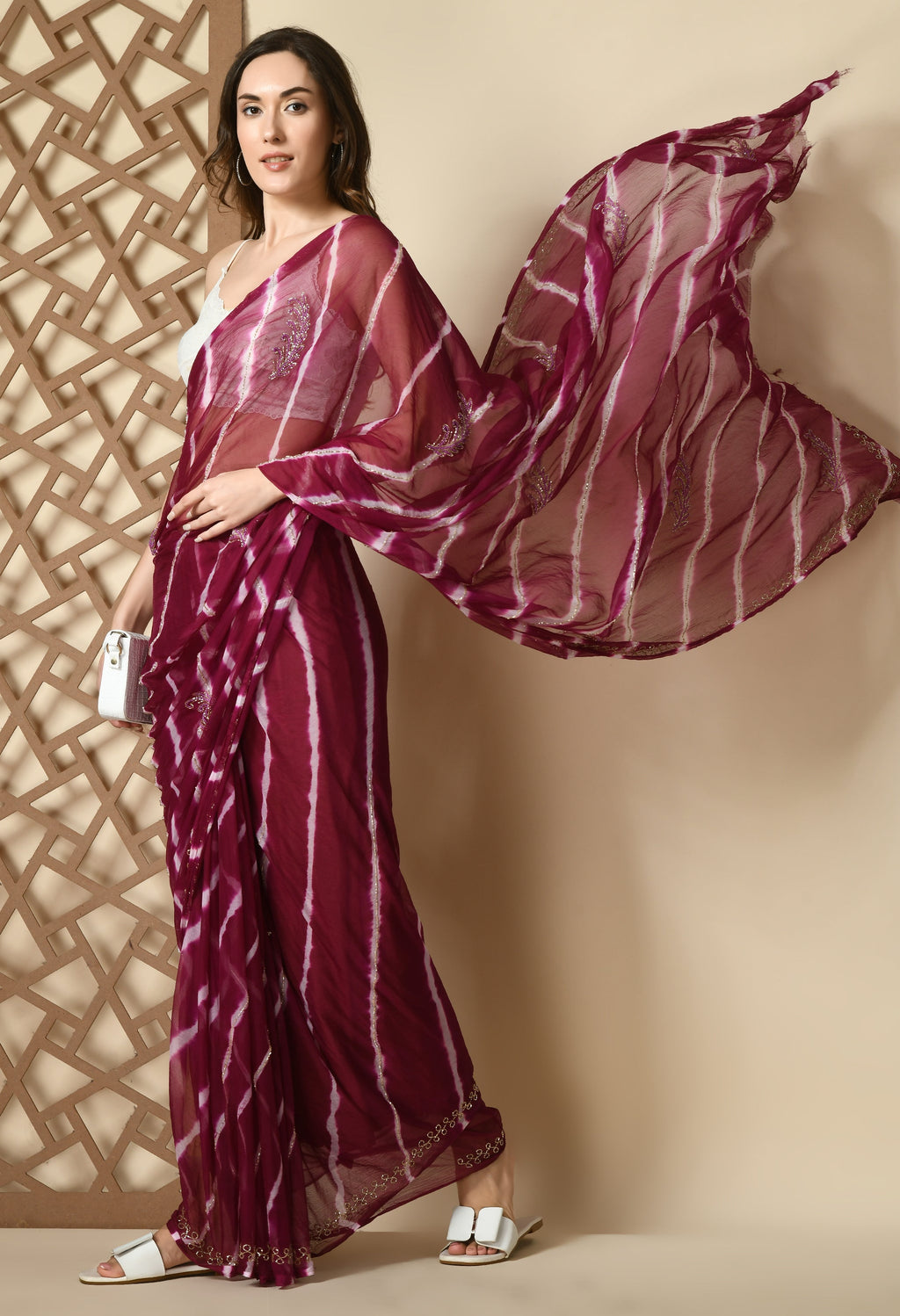 House of Chiffon chiffon gulabi rang leheriya saree crafted for casual saree elegance, festive wear, and pre-wedding collection must-haves.