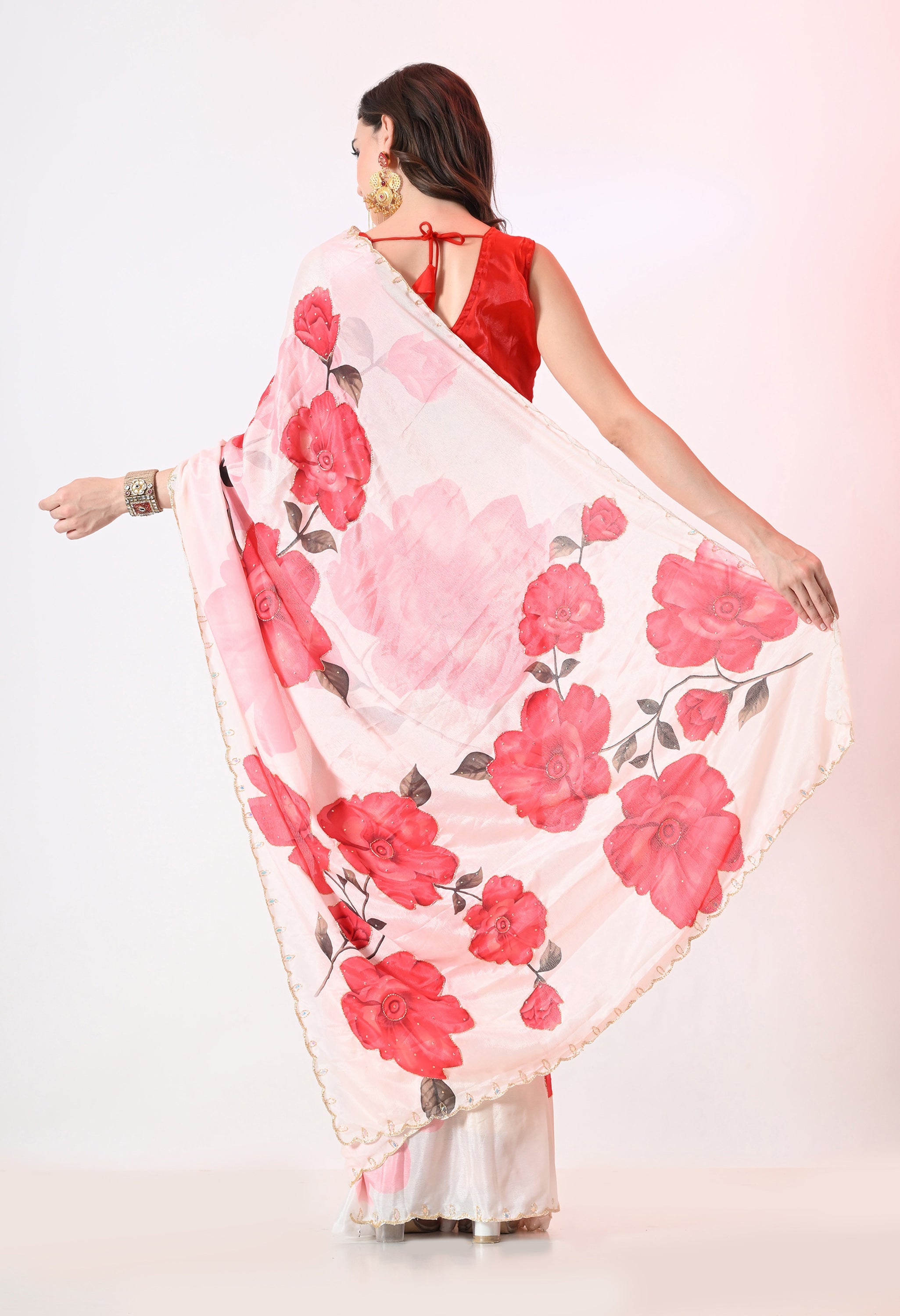 Digital Printed White Georgette Saree
