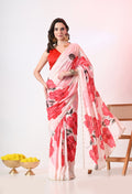 Digital Printed White Georgette Saree