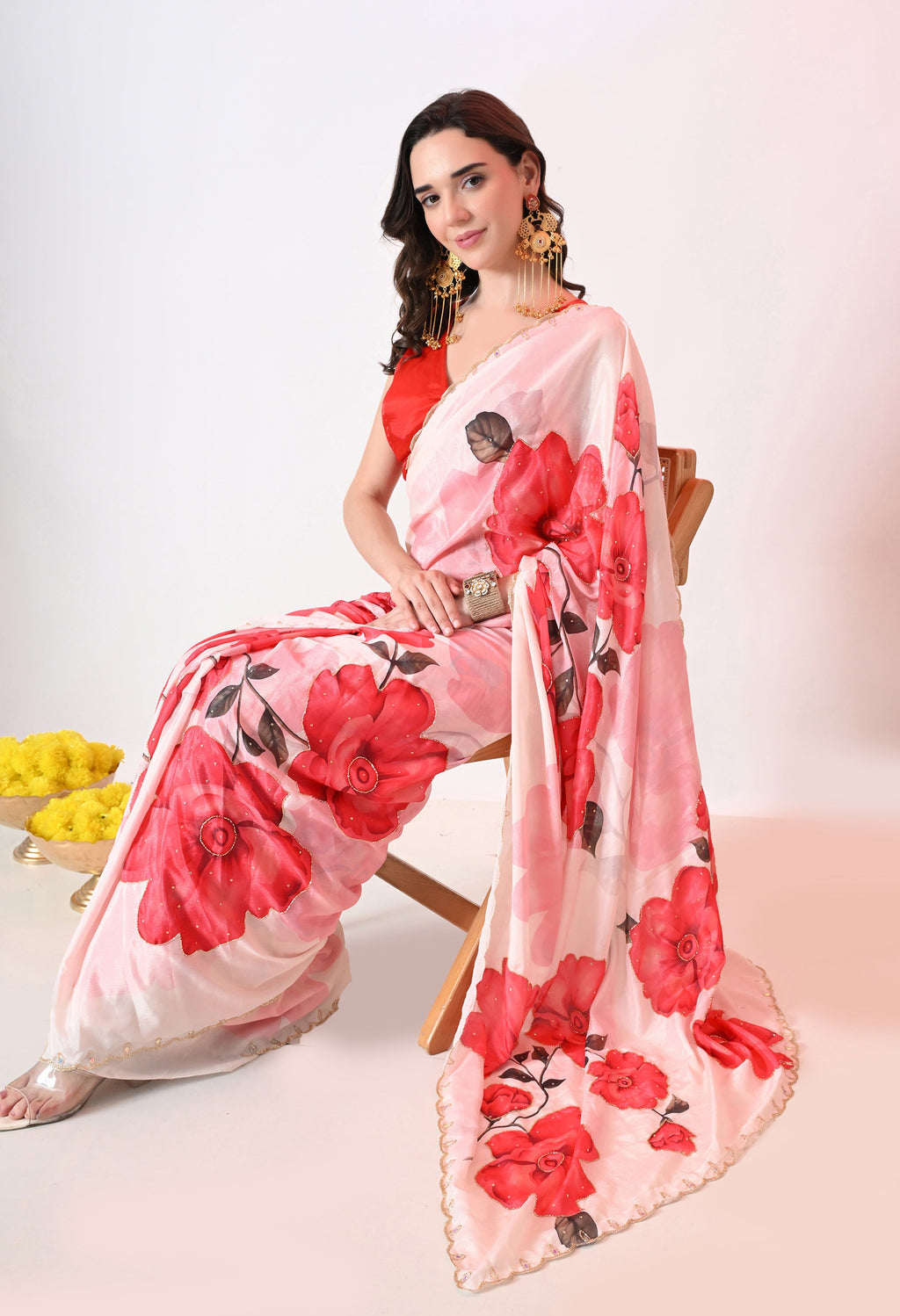 Digital Printed White Georgette Saree