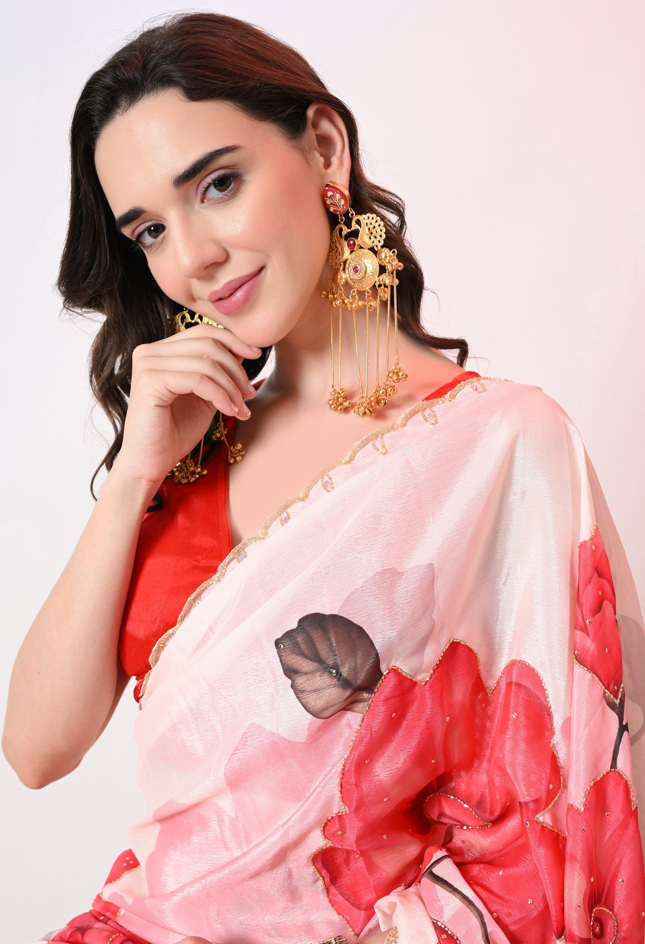 Digital Printed White Georgette Saree