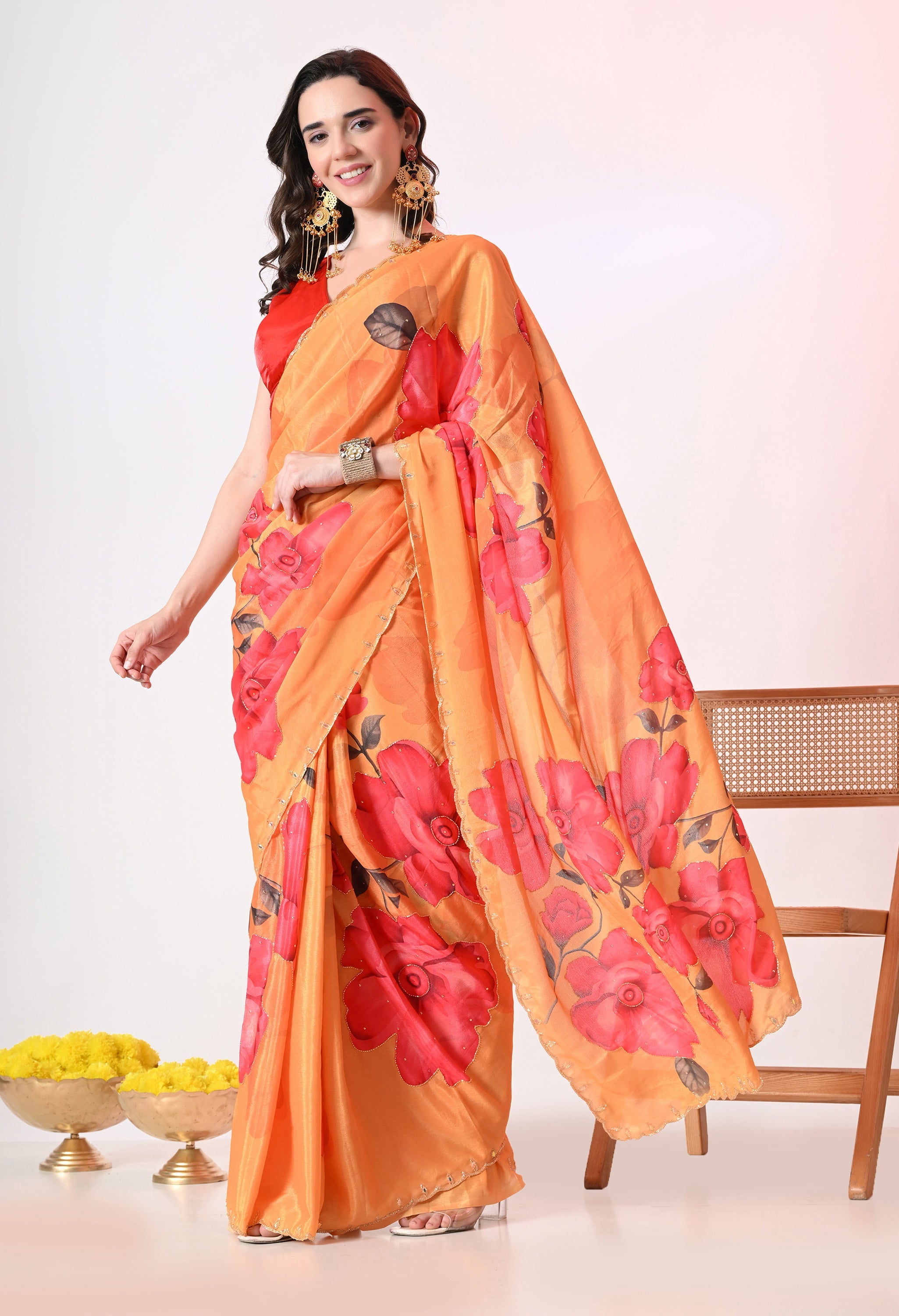 Digital Printed Yellow Georgette Saree