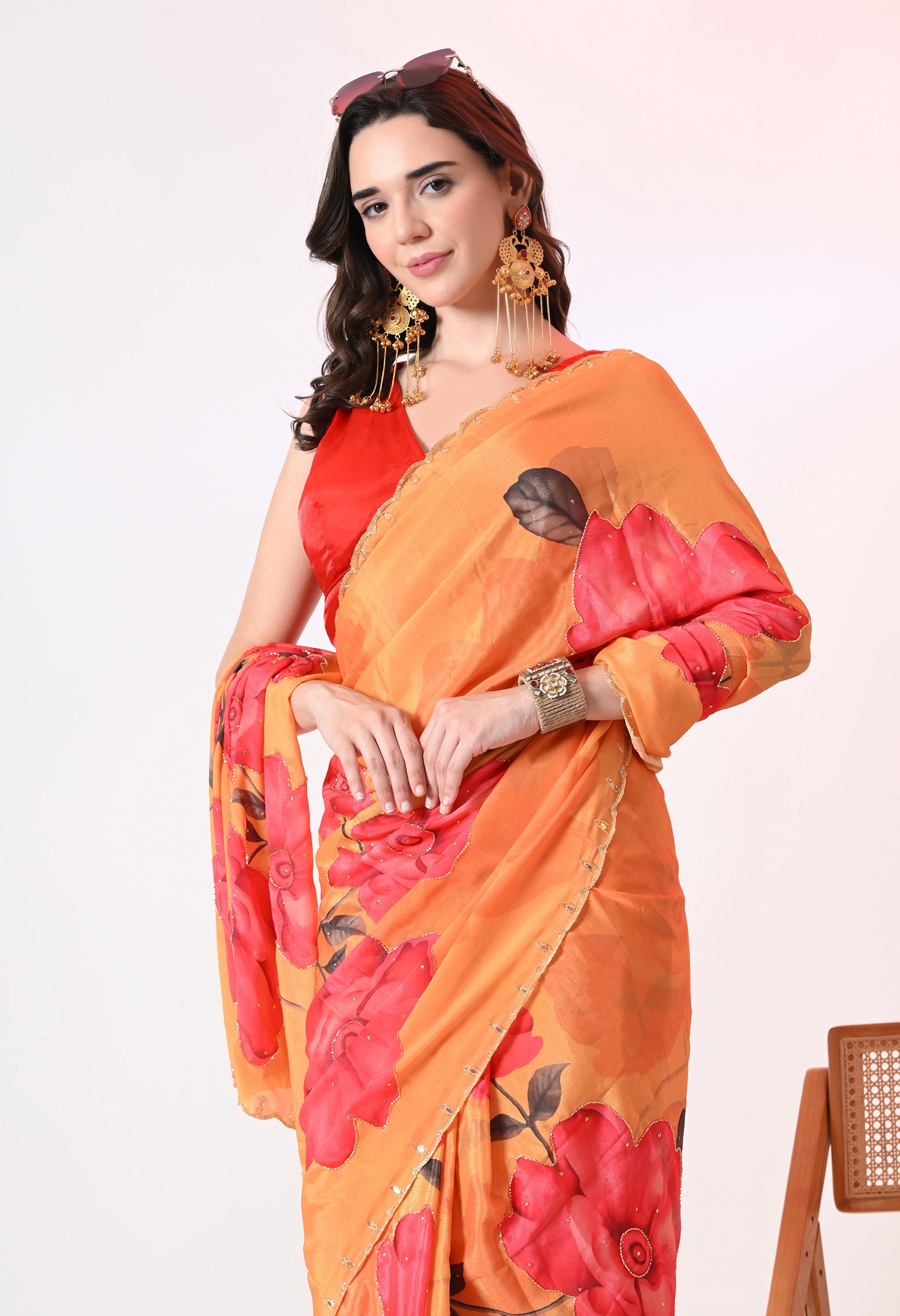 Digital Printed Yellow Georgette Saree