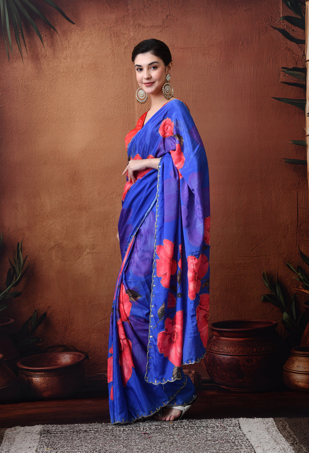 Digital Printed Royal Blue Georgette Saree
